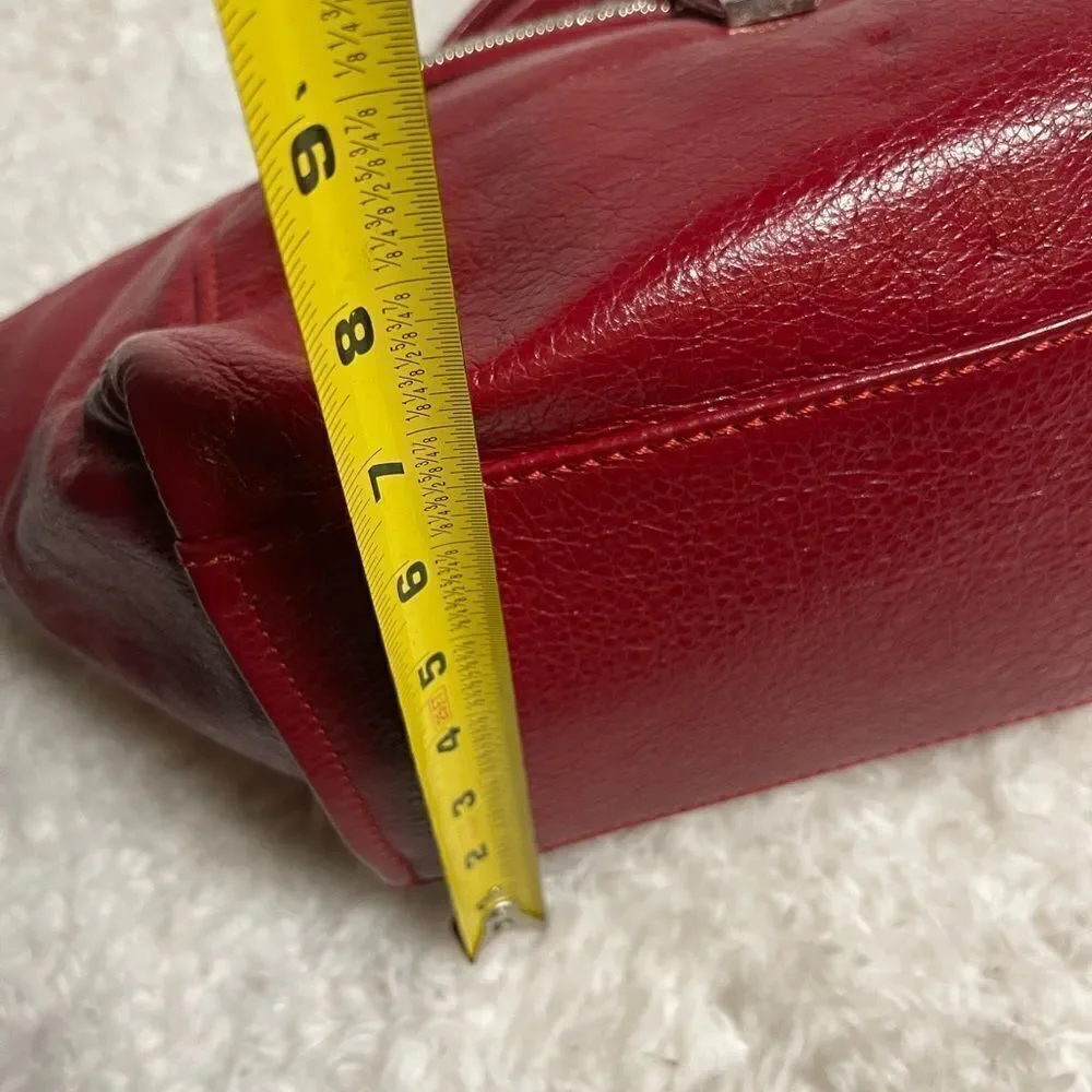 Francesco Biasia leather & suede deep Red medium Satchel gold studs accents.